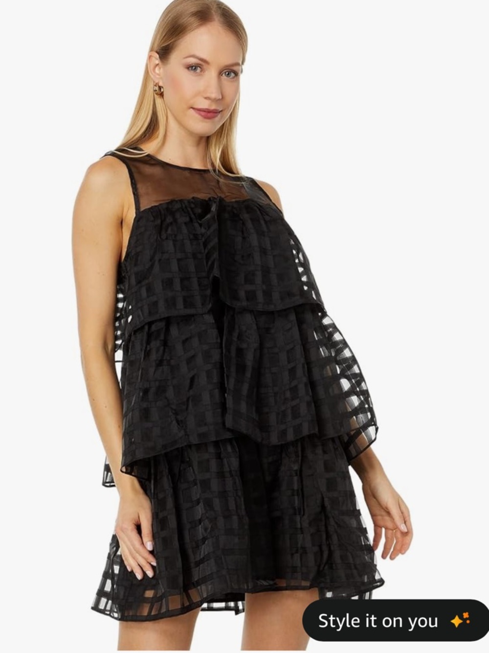 English Factory Black Tiered A-Line Mesh Dress